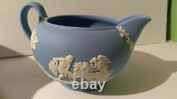 Wedgwood Blue Jasperware Teapot sugar creamer cups set
