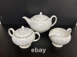 Wedgwood Bone China England Belle Fleur Flat Teapot with Leigh Sugar and Creamer