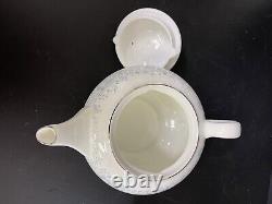 Wedgwood Bone China England Belle Fleur Flat Teapot with Leigh Sugar and Creamer