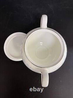 Wedgwood Bone China England Belle Fleur Flat Teapot with Leigh Sugar and Creamer