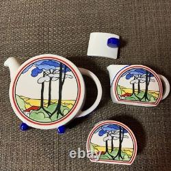 Wedgwood Clarice Cliff Fir Tree Pattern Teapot & Creamer & Sugar Pot 3 Set Tea
