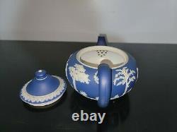 Wedgwood Dark Blue Jasperware Tea Set (Teapot, Creamers and Plate)