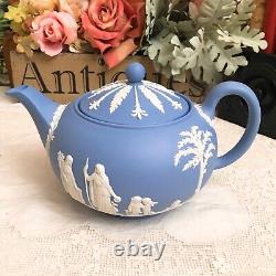 Wedgwood England JASPERWARE BLUE TEAPOT With SUGAR BOWL AND CREAMER Set Mint