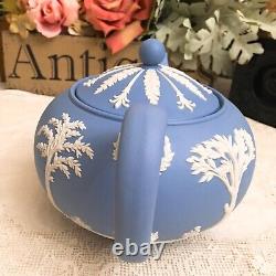 Wedgwood England JASPERWARE BLUE TEAPOT With SUGAR BOWL AND CREAMER Set Mint