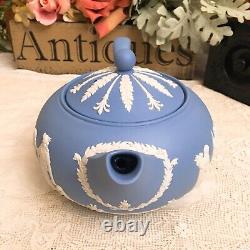 Wedgwood England JASPERWARE BLUE TEAPOT With SUGAR BOWL AND CREAMER Set Mint