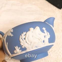 Wedgwood England JASPERWARE BLUE TEAPOT With SUGAR BOWL AND CREAMER Set Mint