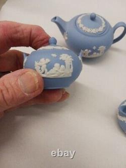 Wedgwood England JASPERWARE Blue Teapot WithSugar, Creamer, Pitcher, Cup, Saucer Set