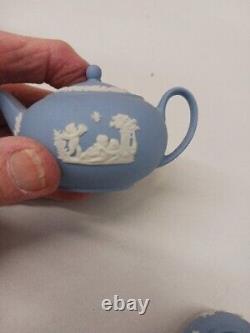 Wedgwood England JASPERWARE Blue Teapot WithSugar, Creamer, Pitcher, Cup, Saucer Set