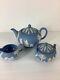 Wedgwood England Jasperware Blue Teapot With Sugar Bowl And Creamer Set Read