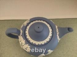 Wedgwood England JASPERWARE White on Blue Teapot WithSugar, Creamer