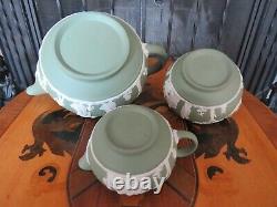 Wedgwood Green Jasperware Sacrifice Figures Tea Set Teapot, Sugar Bowl, Creamer