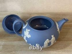 Wedgwood Jasper Blue Tea Set Teapot Teapot Teapot Creamer Bowl Trinket Box Used