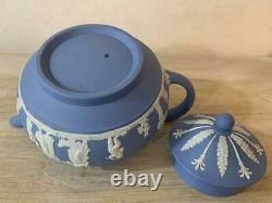 Wedgwood Jasper Blue Tea Set Teapot Teapot Teapot Creamer Bowl Trinket Box Used