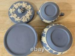 Wedgwood Jasper Blue Tea Set Teapot Teapot Teapot Creamer Bowl Trinket Box Used