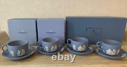 Wedgwood Jasper Blue Tea Set Teapot Teapot Teapot Creamer Bowl Trinket Box Used