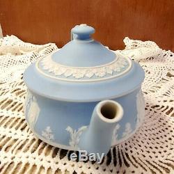 Wedgwood Jasperware Blue Teapot, Sugar and Creamer Set 1929 1969