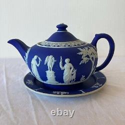 Wedgwood Jasperware Cobalt Blue Tea Set England Teapot Creamer Sugar Bowl