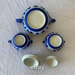 Wedgwood Jasperware Cobalt Blue Tea Set England Teapot Creamer Sugar Bowl