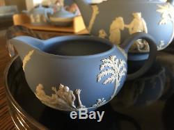 Wedgwood Jasperware Pale Blue with White SET Teapot, Cream, Sugar Excellent