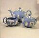 Wedgwood Jasperware, Tea Pot Set, Neoclassical Scene, Pale Blue Withwhite Relief