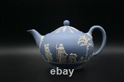 Wedgwood Pale Blue Jasperware Large Teapot, Sugar & Creamer Set