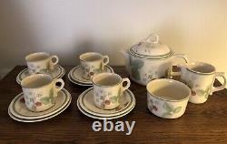 Wedgwood Raspberry Cane Tea Set Teapot Sugar Bowl Creamer Dessert Plates Teacups