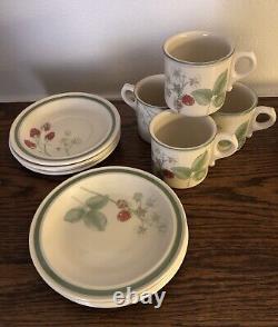 Wedgwood Raspberry Cane Tea Set Teapot Sugar Bowl Creamer Dessert Plates Teacups