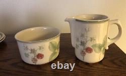 Wedgwood Raspberry Cane Tea Set Teapot Sugar Bowl Creamer Dessert Plates Teacups