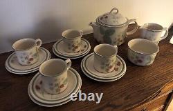 Wedgwood Raspberry Cane Tea Set Teapot Sugar Bowl Creamer Dessert Plates Teacups