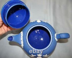 Wedgwood Royal Blue Jasper Elizabeth II Coronation Tea Set Teapot Creamer Sugar