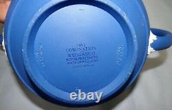 Wedgwood Royal Blue Jasper Elizabeth II Coronation Tea Set Teapot Creamer Sugar