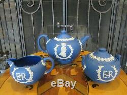 Wedgwood Royal Jasper Queen Elizabeth II Coronation Tea Set, Teapot Bowl Creamer