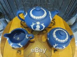 Wedgwood Royal Jasper Queen Elizabeth II Coronation Tea Set, Teapot Bowl Creamer