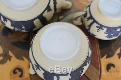 Wedgwood Yellow Jasper Ware Tea Set (Teapot Bowl Creamer) Black Relief (c. 1920s)