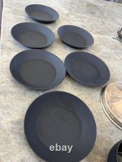 Wedgwood black basalt coffee set and 5 little plates