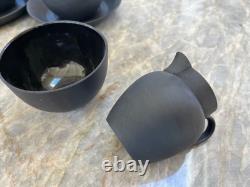 Wedgwood black basalt coffee set and 5 little plates