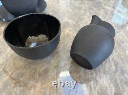 Wedgwood black basalt coffee set and 5 little plates