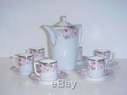 Weimar German Tea Set Teapot Demitasse Tea Cups Pink Roses Antique