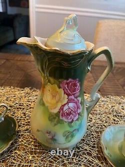 Wheelock Germany Chocolate Pot Set La France Rose Hand Painted 12 Piece Set