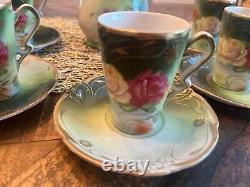 Wheelock Germany Chocolate Pot Set La France Rose Hand Painted 12 Piece Set