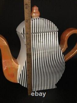 Whimsical Tea Pot Cream Sugar Black white Orange Luster Mad Hatter Limited Set