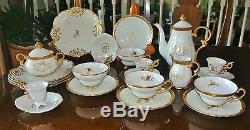 Winterling Paste Gold Encrusted Tea pot Set 4 25 Pc Monogram Initial'M' Creamer