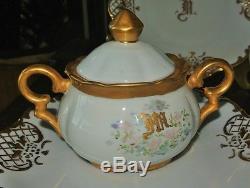 Winterling Paste Gold Encrusted Tea pot Set 4 25 Pc Monogram Initial'M' Creamer