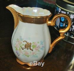 Winterling Paste Gold Encrusted Tea pot Set 4 25 Pc Monogram Initial'M' Creamer