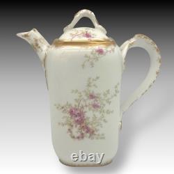 Wm Guerin Limoges France Teapot Creamer Sugar Set Hand Painted Roses & Gold