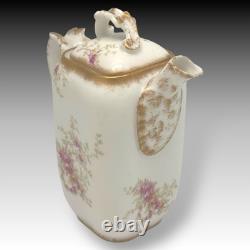 Wm Guerin Limoges France Teapot Creamer Sugar Set Hand Painted Roses & Gold