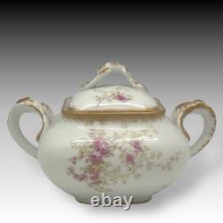 Wm Guerin Limoges France Teapot Creamer Sugar Set Hand Painted Roses & Gold