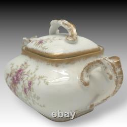 Wm Guerin Limoges France Teapot Creamer Sugar Set Hand Painted Roses & Gold