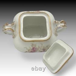 Wm Guerin Limoges France Teapot Creamer Sugar Set Hand Painted Roses & Gold