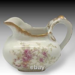 Wm Guerin Limoges France Teapot Creamer Sugar Set Hand Painted Roses & Gold